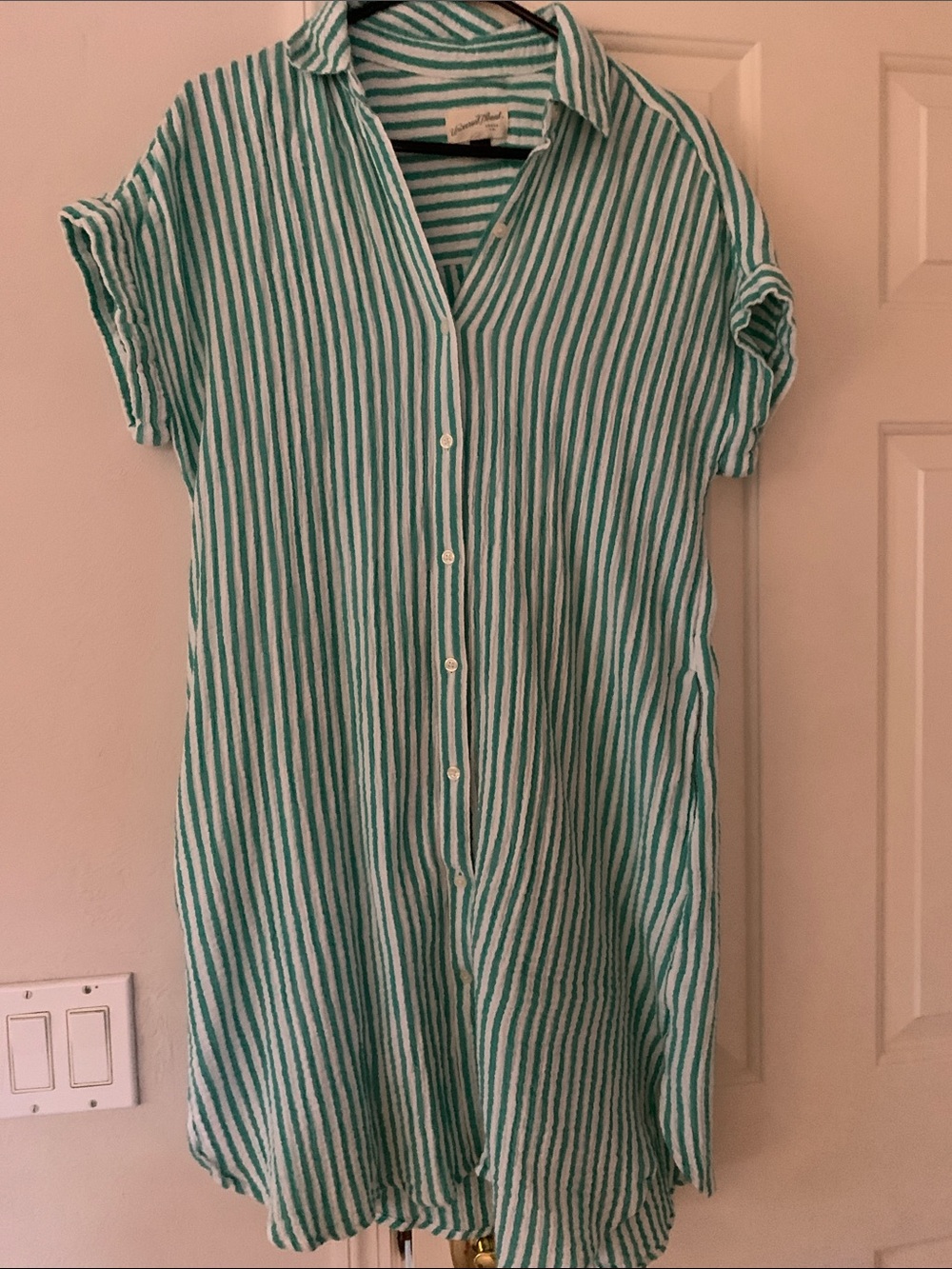 Universal Thread Teal and White Striped Midi Shirt Dress